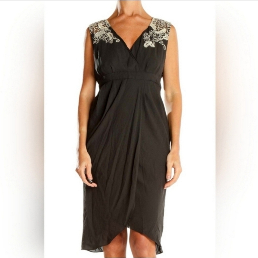Anthropologie Meadow Rue Black Empire Waist Lace Fit & Flare Dress Size 8
